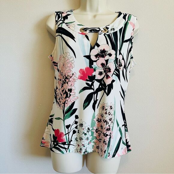 Tommy Hilfiger Sleeveless Floral Top Size Medium Keyhole Neckline - Picture 1 of 5